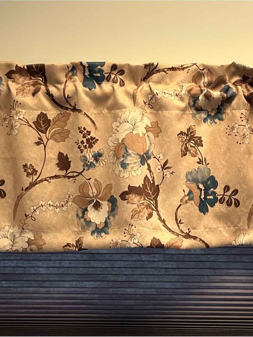 Floral Jacquard Valance in Beige, Brown and Teal -